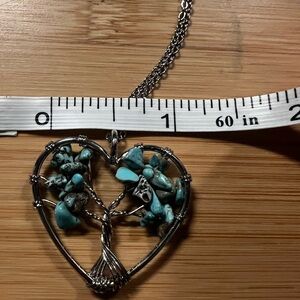 Turquoise Chip Heart Tree of Life Necklace - Silver-Tone